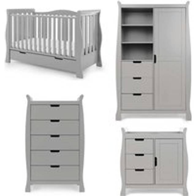 Obaby Stamford Luxe Sleigh 4 Piece Room Set - Warm Grey, Grey