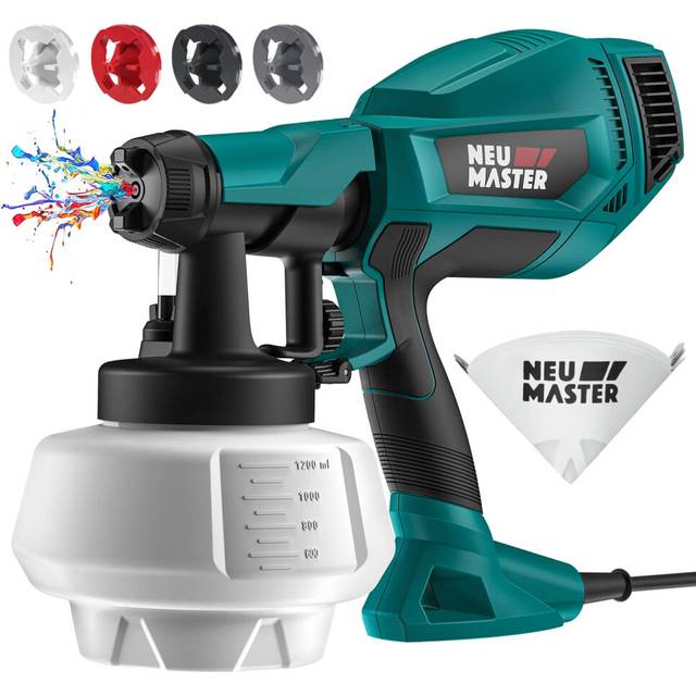 NEU MASTER Upgraded Paint Sprayer - Fence Paint Sprayers [500W/1200ml/4 Nozzles/3 Patterns] HVLP Electric Spray Gun for Home Interior and Exterior, Ca