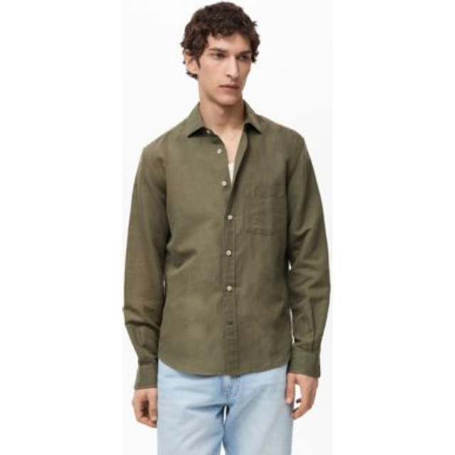 Pocket linen shirt khaki - Man - L - MANGO MAN - Khaki