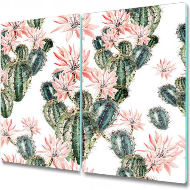 Glass chopping cutting board utensil worktop saver opuntia cactus flower