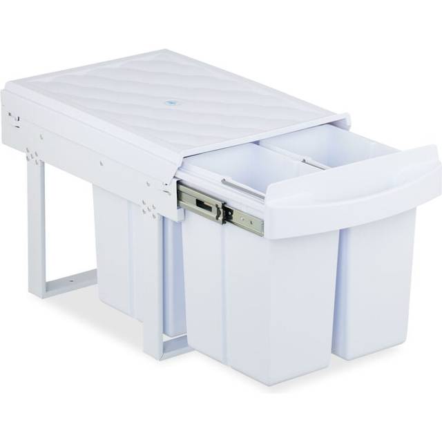 Relaxdays - Pull Out Kitchen Bin, 4 Sections, 4 x 8L, 34.6x34x51.8 cm, Undersink, Built-In Rubbish Disposal, White