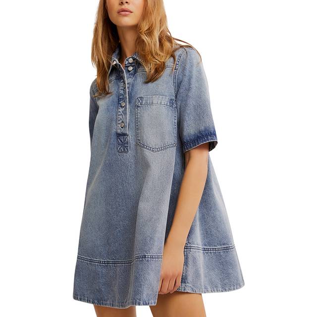 FREE PEOPLE Remino Denim Mini Dress - Blue, Blue, Size M, Women