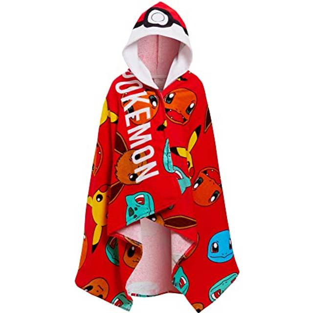 (One Size) Pokemon Hooded Towel Kids Pikachu Poncho Beachtowel Bath Towel Swimming Wrap
