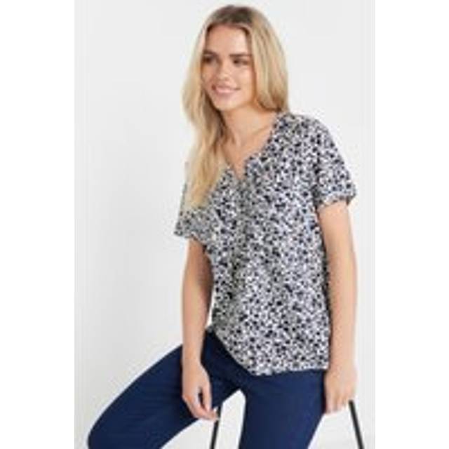 M&Co Petite Navy Blue Floral Cotton Short Sleeve Henley Top 18 M&Co Petites