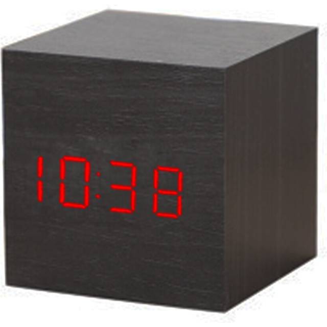 Digital Alarm Clock, Wood LED Light Mini Modern Cube Desk Alarm Clock Displays Time Date Temperature