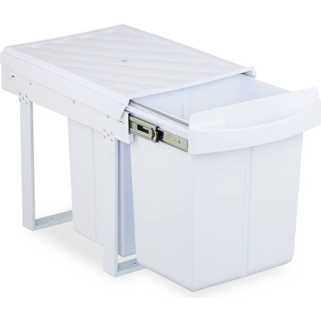 Pull Out Kitchen Bin, 3 Sections, 20L & 2 x 10L, 41.3x34x51.8 cm, Undersink, Built-In Rubbish Disposal, White - Relaxdays
