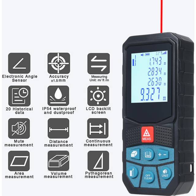Laser Distance Meter Angle Measuring Instrument Area, Distance, Volume, and Pythagorean Measurement 50M multicolour