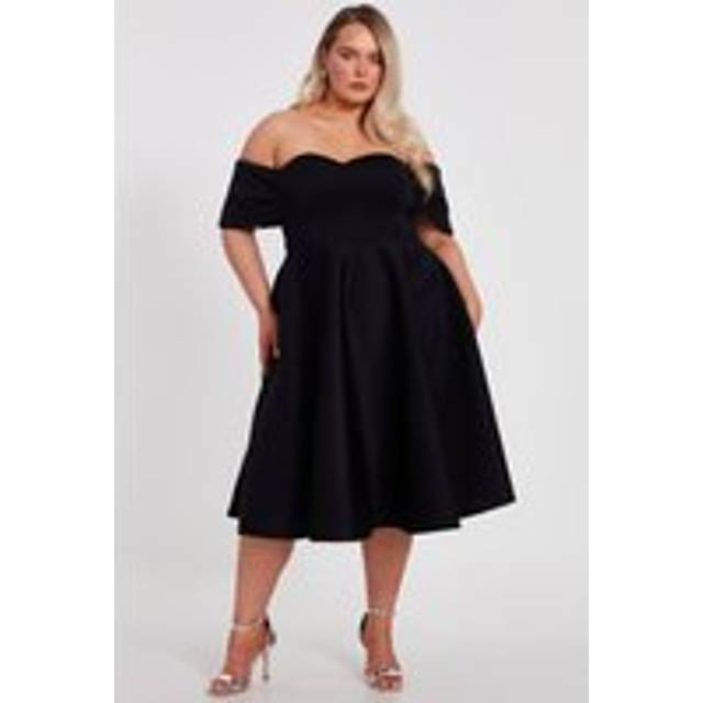 Womens Black Curve Bardot Midi Skater Dress - 20