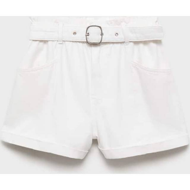 Paperbag shorts with belted hem white - Woman - XS - MANGO - White