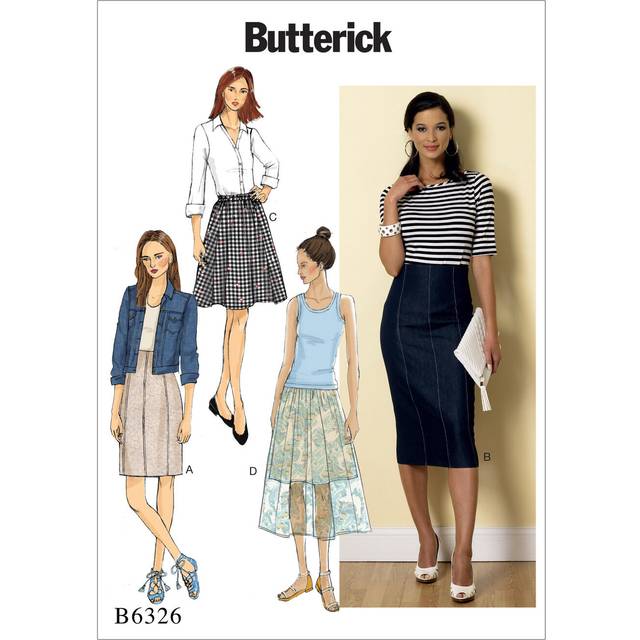 BUTTERICK PATTERNS B6326 Misses' Raised-Waist or Elastic-Waist Skirts, Size F5 (16-18-20-22-24)