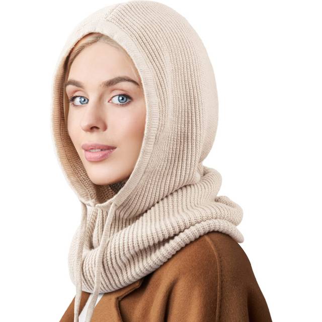 Winter Hats for Women Balaclava Knit Beanie Skull Cap with Drawstring Warm Hooded Scarf Hat