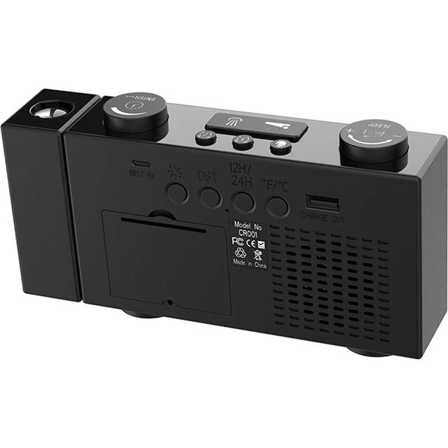 6 Inch Digital FM Projection Radio Alarm Clock 4 Brightness Adjustment 3 Time Displays Dual Alarm white light svart