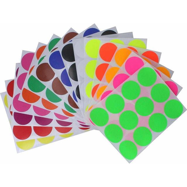 Colored Dot Stickers in 15 Assorted Colors 1.5 inch 38mm - 180 Pack includes Neon - Circular Color Coding Labels by Royal Green