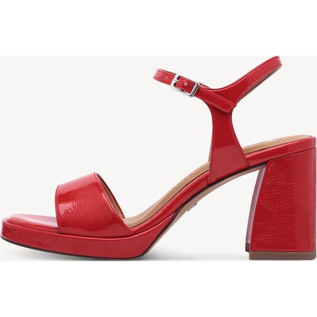 Tamaris - Röda platåsandaletter i lacksyntet storlek 38 Klackskor - Red Patent (38)