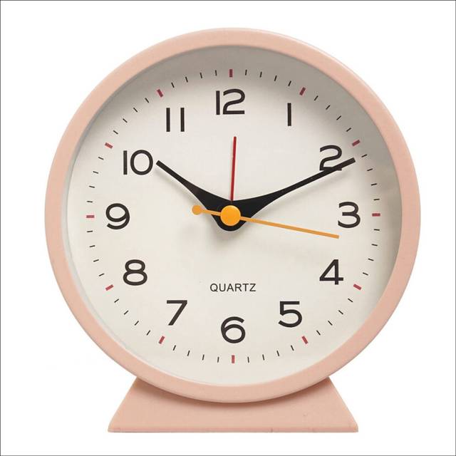 Tlily - 4.5 Inch Battery Operated Antique Retro Analog Alarm Clock, Small Silent Bedside Desk Metal Clock with Light-Pink