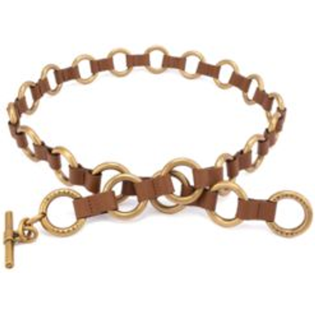 MK Leather and Chain-Link Belt - Brown - Michael Kors - L-XL