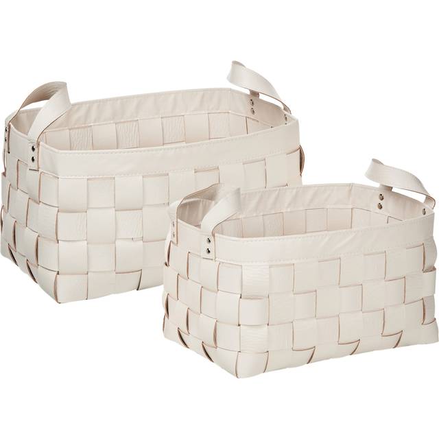 Beliani - Set of 2 Handmade Storage Baskets with Handles Faux Leather Beige Sippar