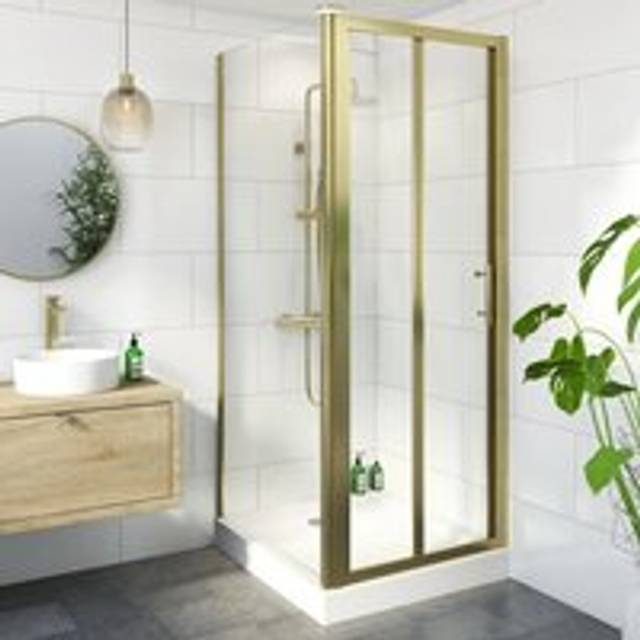 Luxura Bifold Shower Enclosure 760 x 800mm with Raised Non Slip Tray and Waste - 6mm Brushed Brass