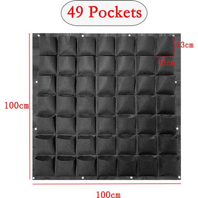 (49 Pockets 100x100cm) Wall Hanging Plant Growing Kits Bags Black Pockets Bag Planter Vertical