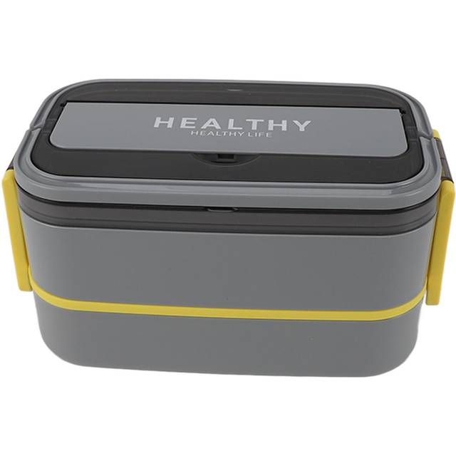 Double Layer Bento Box 316 Stainless Steel Compartment Portable Lunch Box with Cutlery for Work L gray