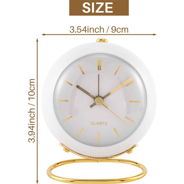 Battery Operated Desk Alarm Clocks with Light,Retro Silent Analogue Small Clock,Table Bedside Alarm Clocks Decor White