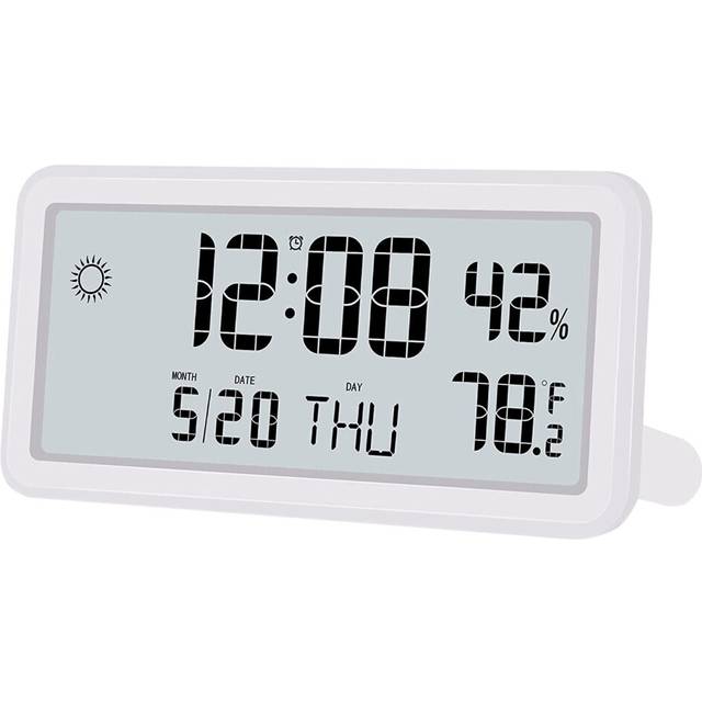 Alarm Clock for Bedroom,Digital Wall Clocks,With Date,Week,Indoor Temperature and Humidity,Battery Operated White