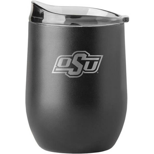 Logo Brands 193-S16PB-BLK-9 Oklahoma State 16 oz Black Etched Powder Coat Curved Beverage