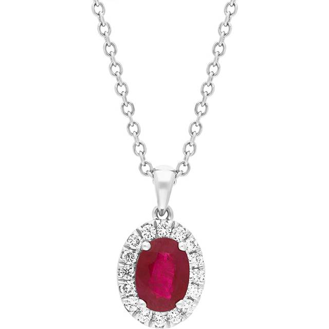 Platinum 0.95ct Ruby Diamond Oval Cluster Pendant Necklace