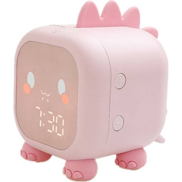 Cute Dragon Small Clock Led Cartoon Alarm Clock Voice Control Digital Voice Time,with Temperature Display (Pink)