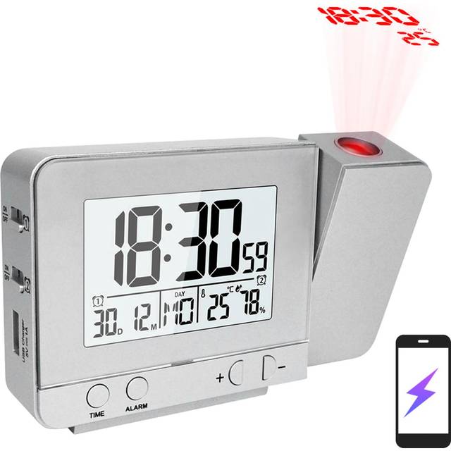 Projektionsväckarklocka för sovrum med termometer Hygrometer Digital Project Ceiling Clock silver