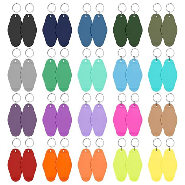40 PCS Hotel Keychain Blank with Key Rings, 20 Colors Plastic Rhombus Motel for DIY and Luggage Tag