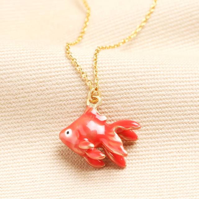 Red Goldfish Pendant Necklace in Gold - gold/red - one size