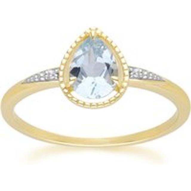 Classic Pear Aquamarine & Diamond Ring In 9ct Yellow Gold