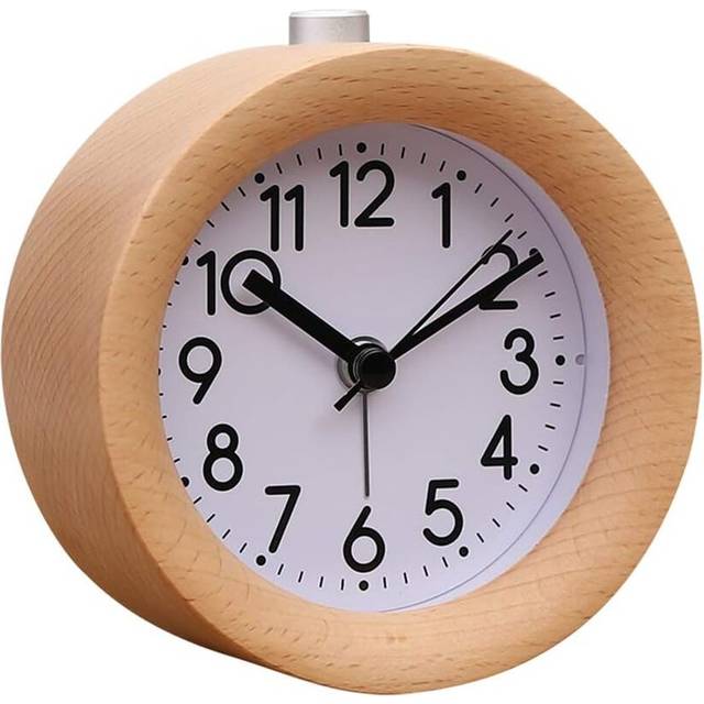 Handmade round wooden alarm clock Round digital alarm clock Silent bedside table Beech wood alarm clock