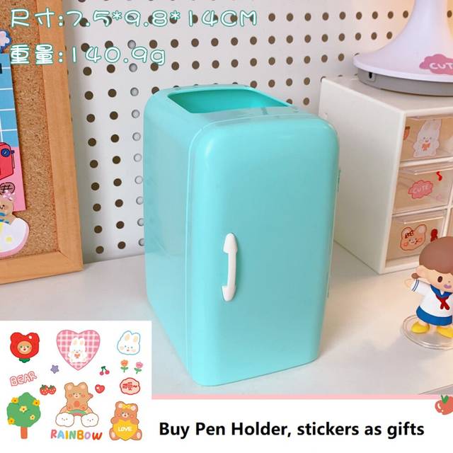 (Sky Blue) Kawaii Refrigerator Pen Holder With 1PC DIY Sticker Desktop Makeups Pencil