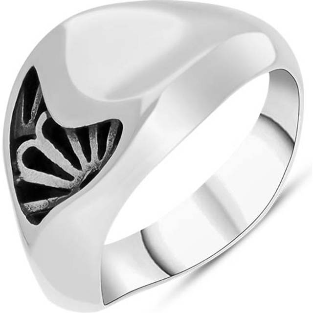 Sterling Silver Whitby Jet Gothic Filigree Fan Ring - Silver