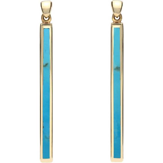 9ct Yellow Gold Turquoise Long Slim Drop Earrings