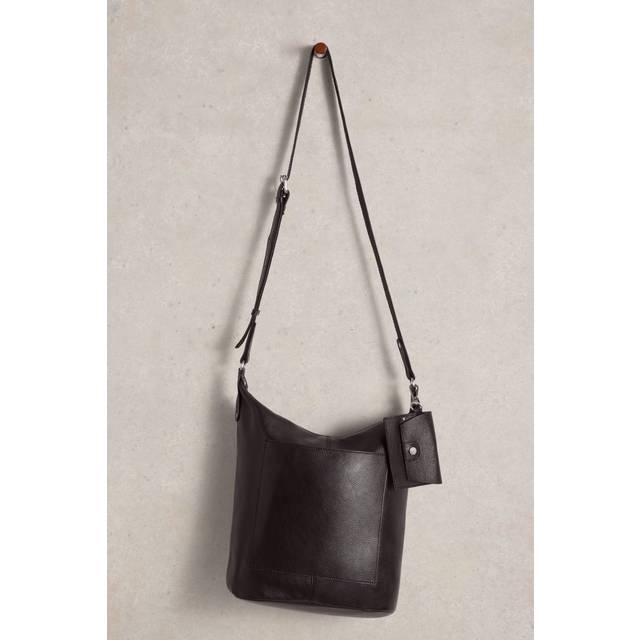White Stuff Fern Leather Crossbody Bag, Pure Black