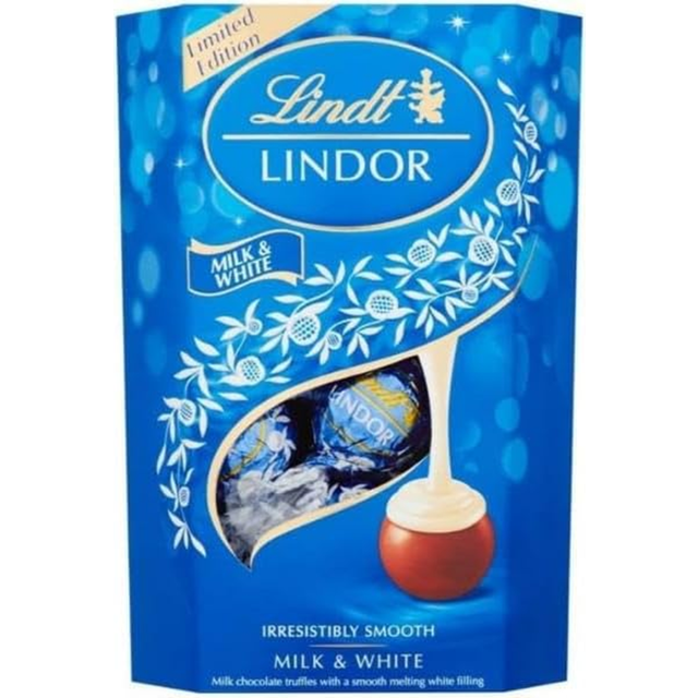 Lindt lindor milk and white chocolate truffles box - approx 16 balls, 200