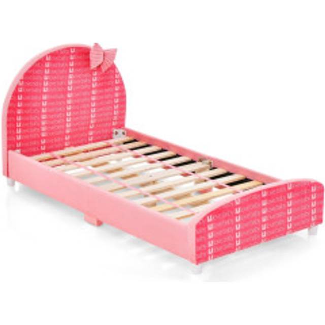 140 x 70 cm barnsäng med mjuk sänggavel och fotgavel spjälsäng babysäng rosa rosett