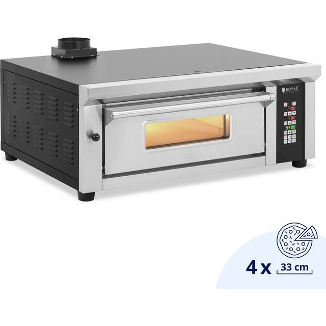 Elektrisk pizzaugn - 4 x 33 cm - 1 kammare - 4200 W - Digital - Chamottesten - Royal Catering RCPO-1013-N