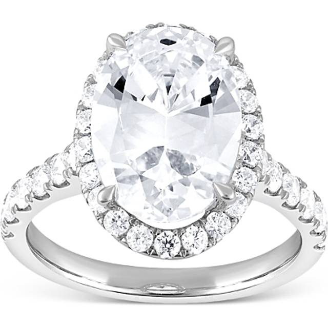 Bloomingdale's Fine Collection Lab Grown Diamond Oval & Round Cut Halo Engagement Ring in 18K White Gold, 5.0 ct. t. w.
