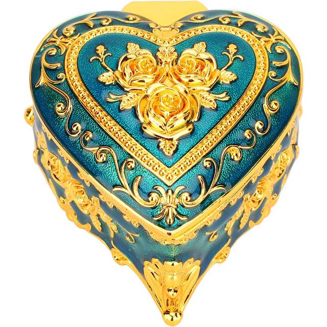 Heart Shaped Jewelry Box Soft Velvet Lining Ladies Girls Vintage Trinket Storage Box for Earrings