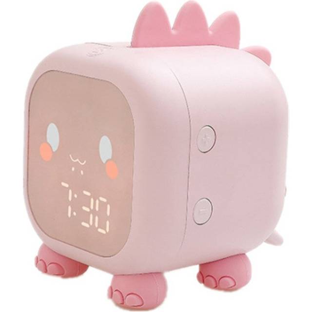 Cute Dragon Small Clock Led Cartoon Alarm Clock Voice Control Digital Voice Time,with Temperature Display (Pink)