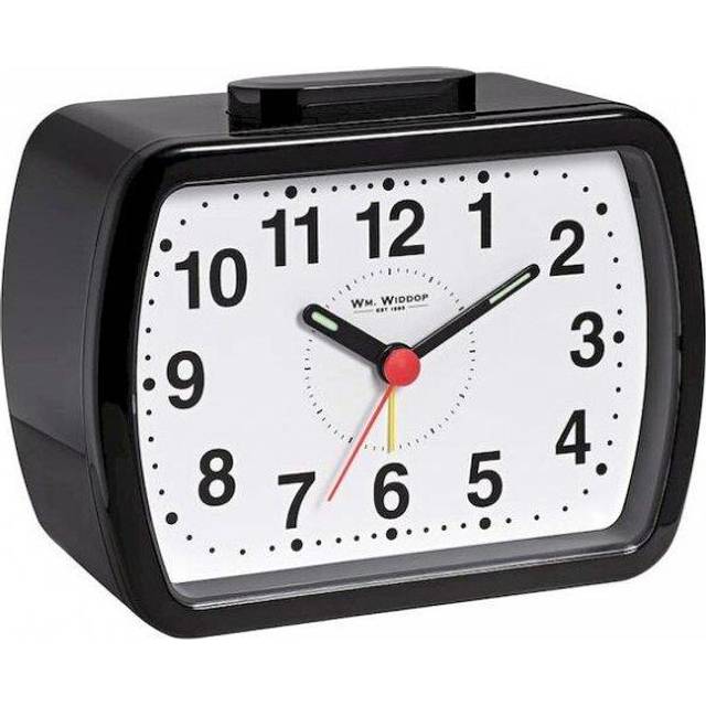 Wm.widdop quartz alarm-bell oblong small alarm clock black/green dial 5184b