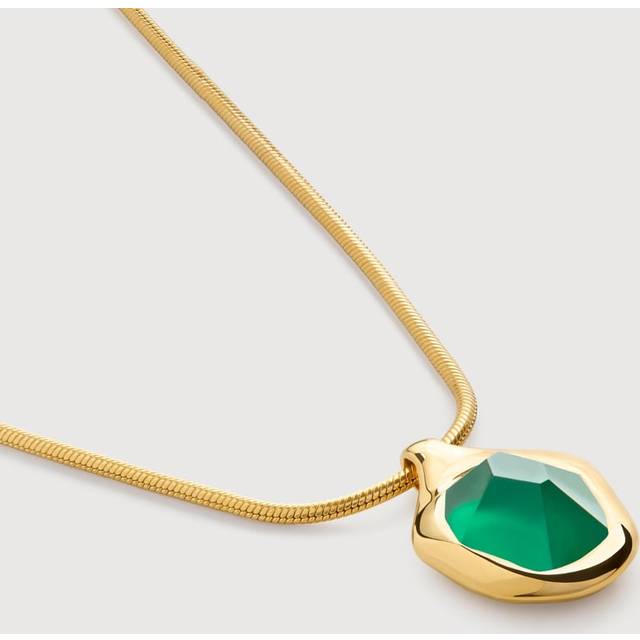 Monica Vinader Odyssey Gemstone Snake Chain Necklace, Green Onyx/Gold