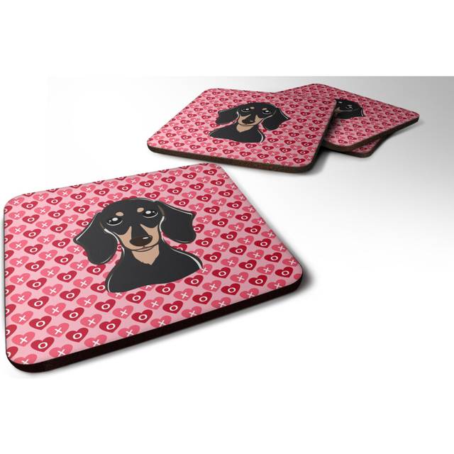 """""Caroline's Treasures Smooth black & Tan Dachshund Hearts Foam Coaster Set of 4  3.5  Multicolor"""""