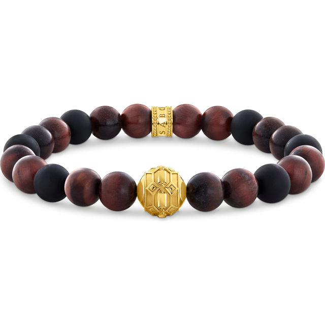 Thomas Sabo Yellow-gold plated bracelet with Obsidian and Red Tiger's Eye Beads multicoloured A2135-881-7-L19 - yellow gold-coloured/red/black - 19 cm