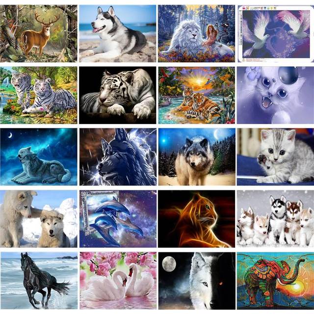Animal Pattern Diamond Embroidery DIY 5D Full Circle Diamond Painting Cross Stitch 20X30CM red
