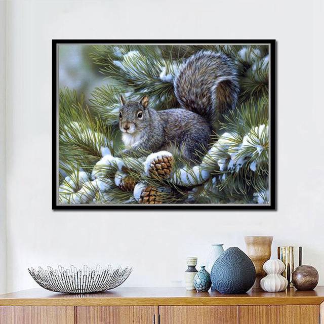 Diamond Embroidery Squirrels Eat Fruit Snow Diamond Painting Cross Stitch Animal Painting 20X30CM